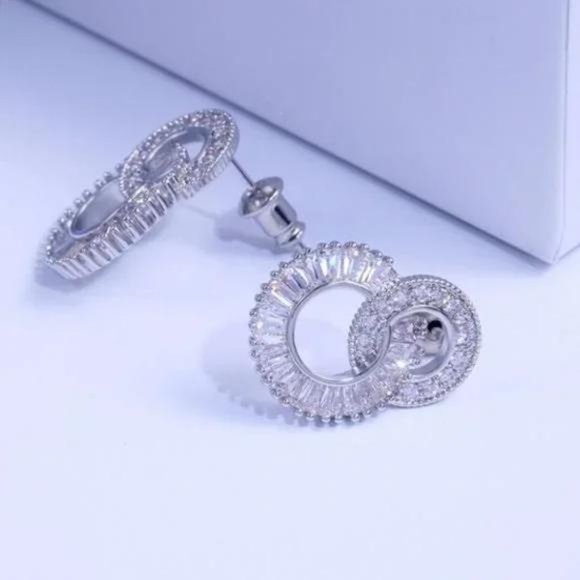 NEW 925 Sterling Silver Diamond Hoop Earrings, beautiful Earrings, cute Earrings - Picture 6 of 8